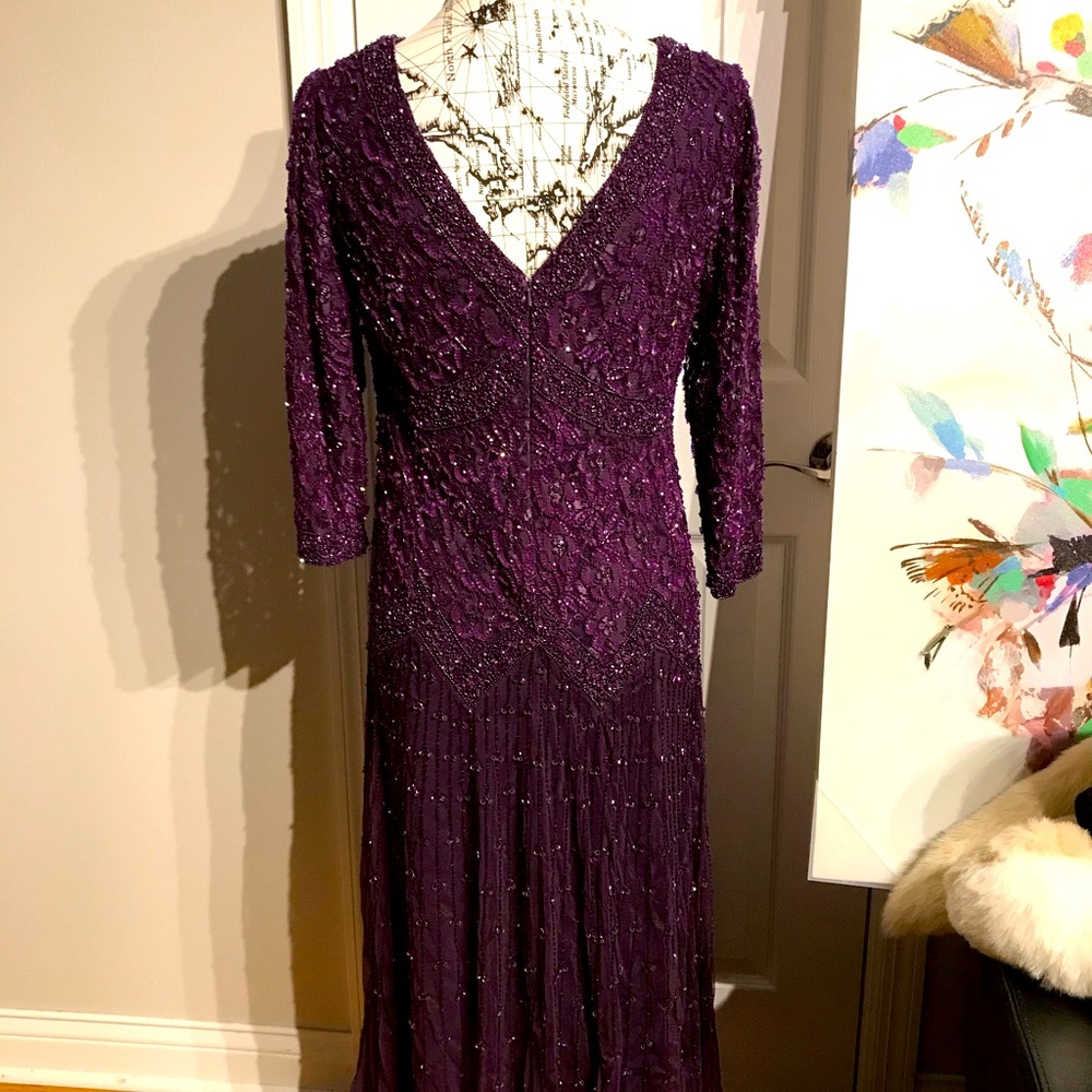 Pisarro Nights Vintage Sequin Embellish Bead Tulle vibrant formal evening gown 8